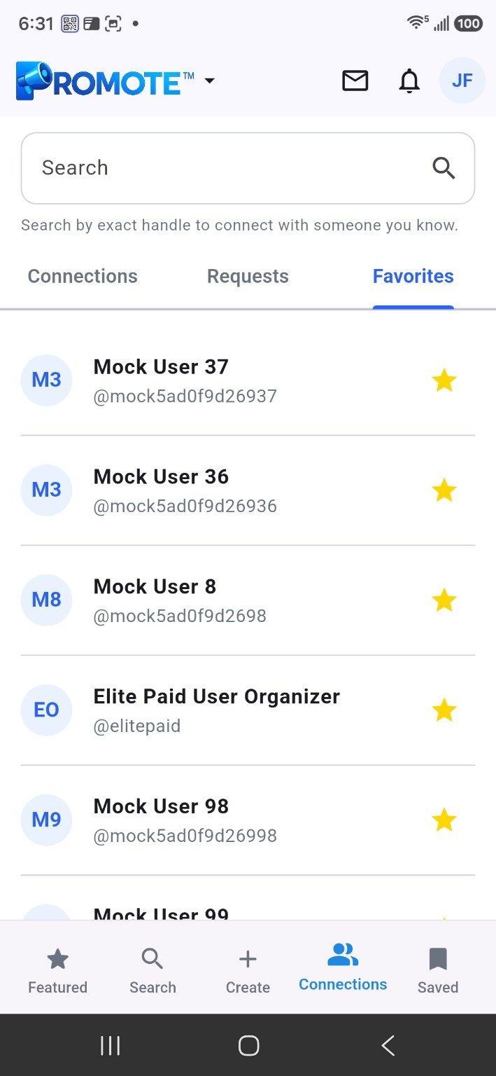 PROMOTE™ favorites screen