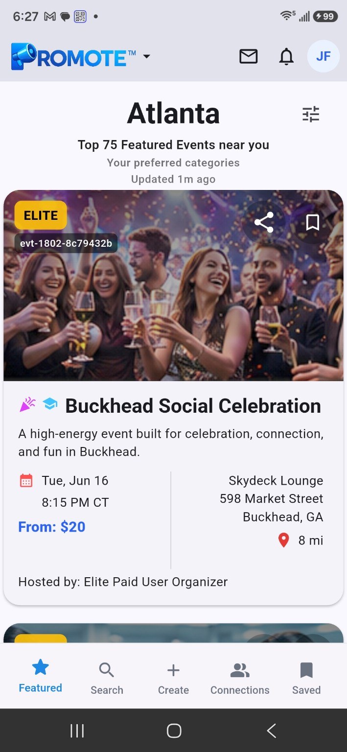 PROMOTE™ featured events screen