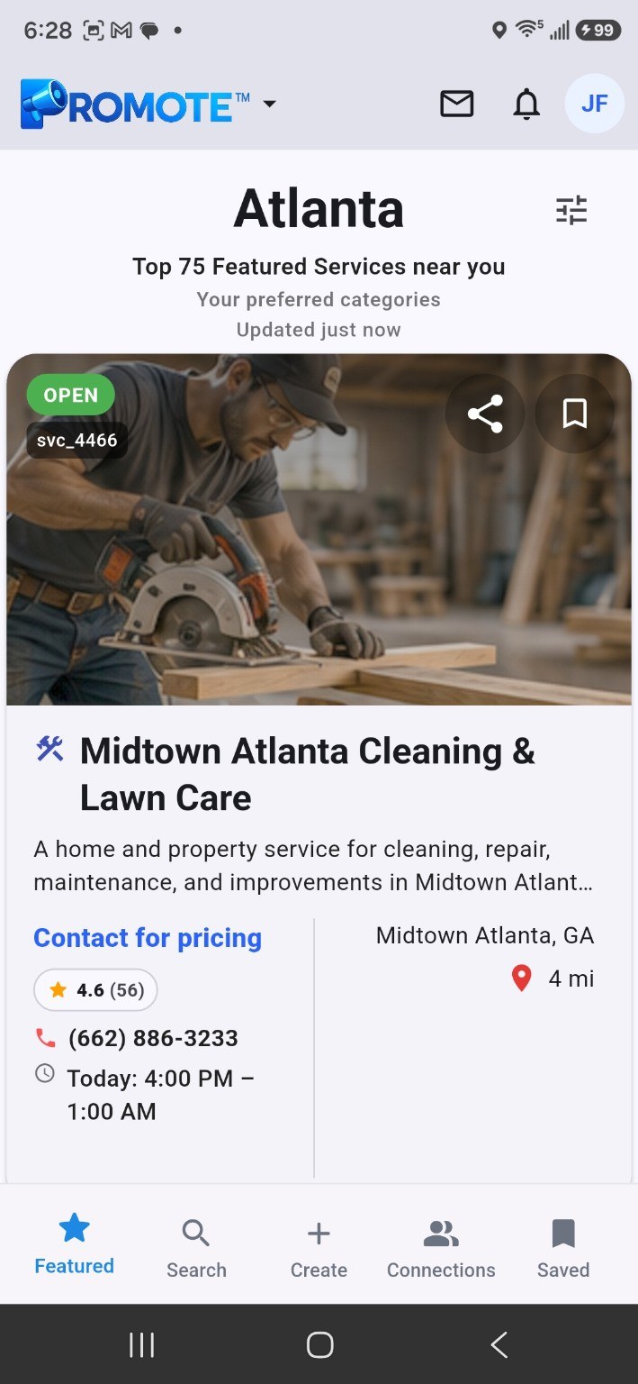 PROMOTE™ featured services screen