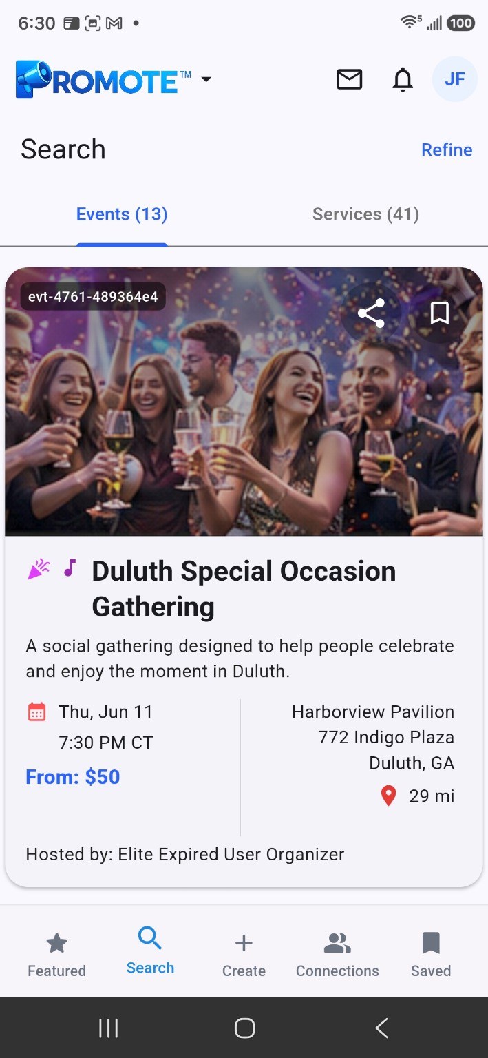 Event search results in PROMOTE™