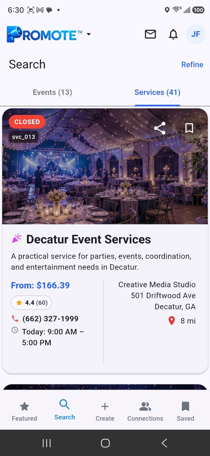 Service search results in PROMOTE™